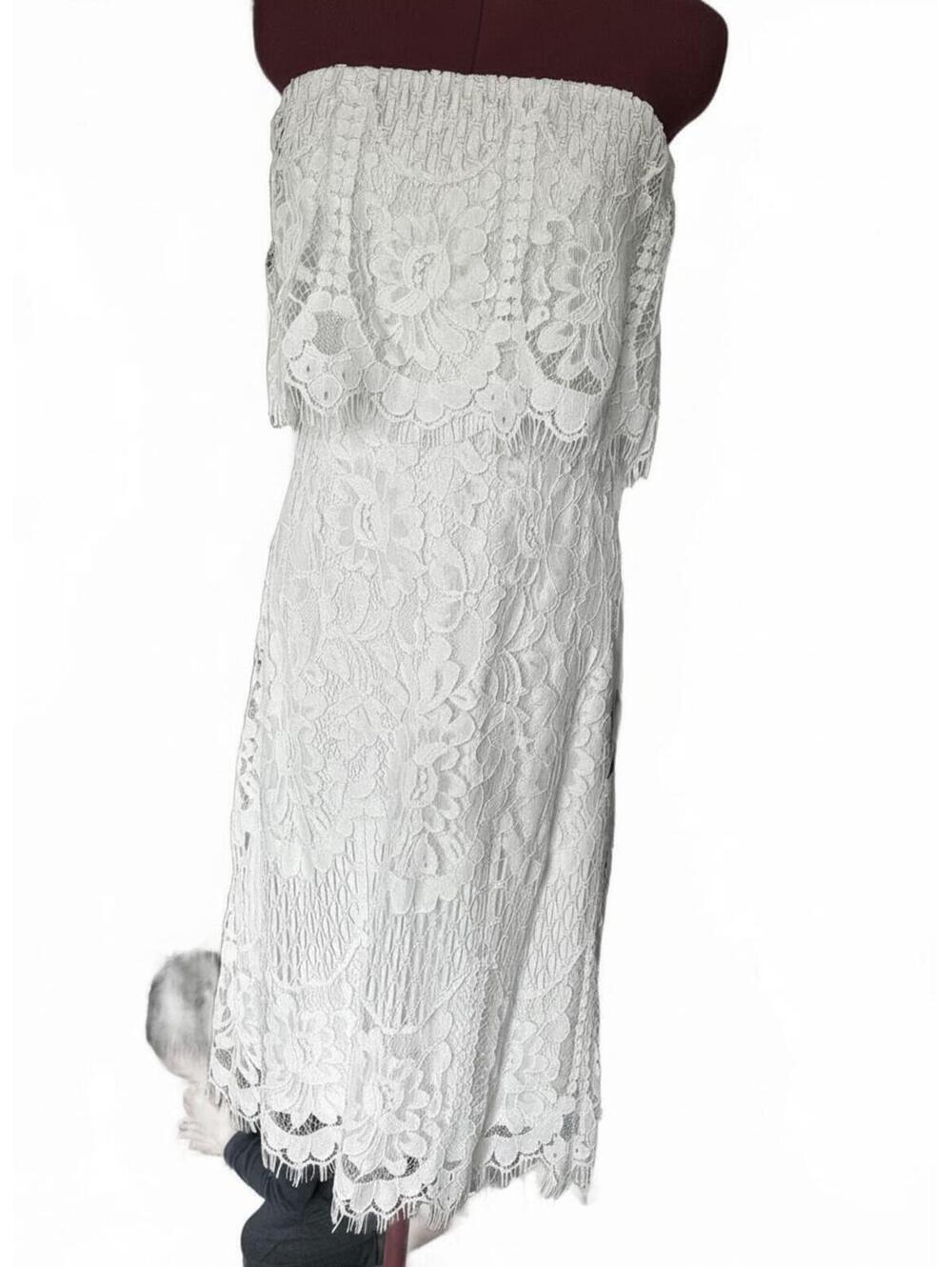 Lulus White Lace Strapless Midi Dress
